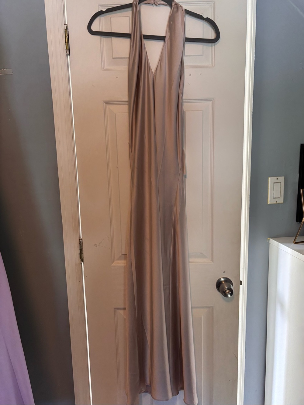 Show Me Your MuMu Champagne Halter V-Neck Satin Maxi Dress